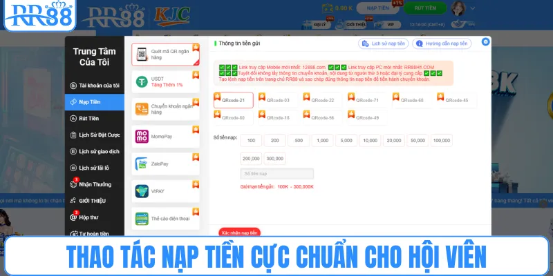 Các bước nạp tiền cực chuẩn cho hội viên